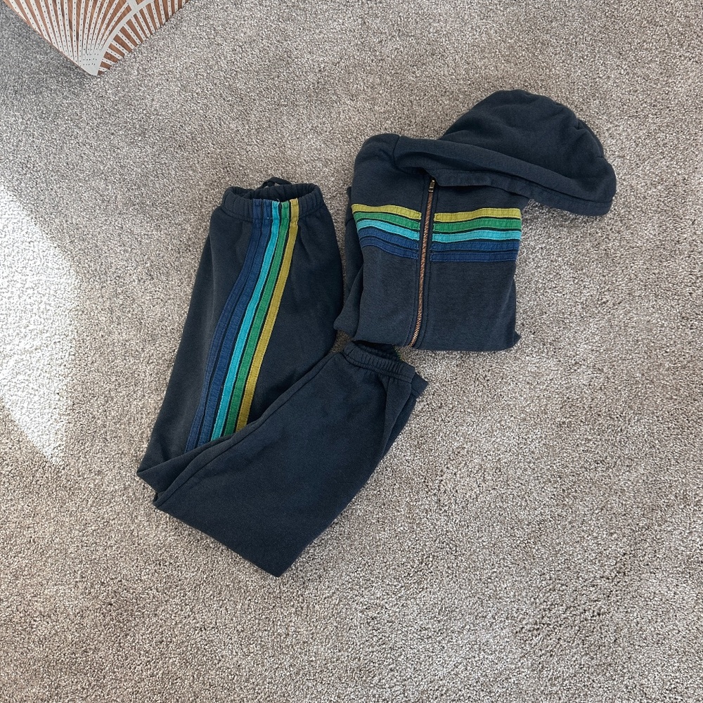 Aviator Nation Sweatsuit Charcoal with green stripes (size small for both items)
